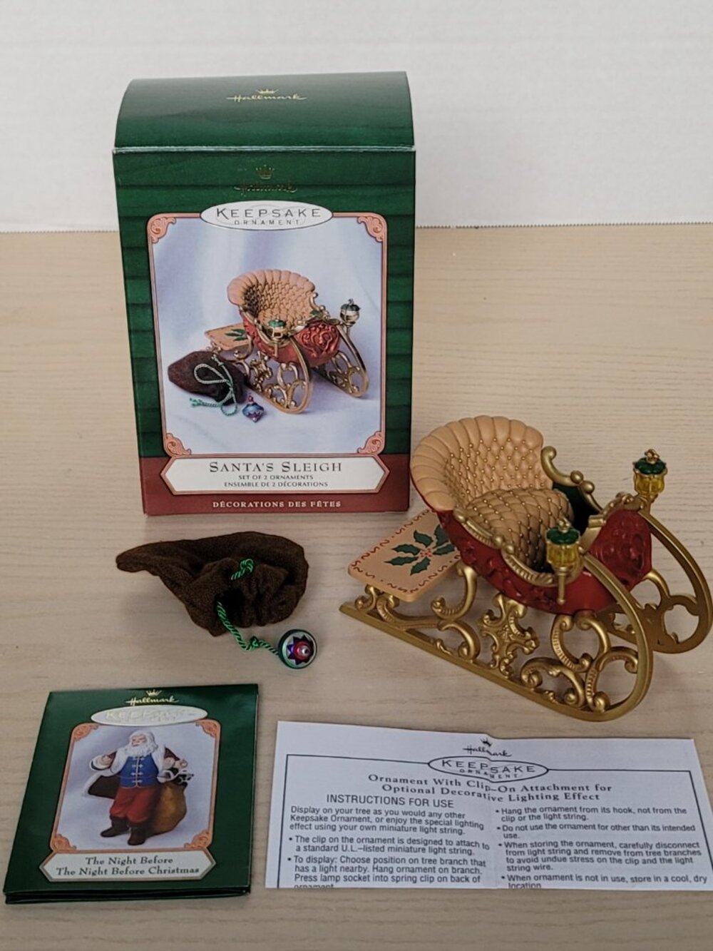 Share Vintage Hallmark Handcrafted Santa's Sleigh Christmas Set of 2 Ornaments 2